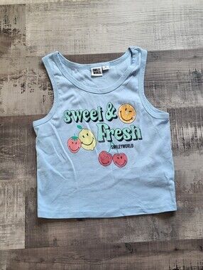 Smiley World Womens Tank Top Cropped Sweet And Fresh XL Blue Y2k Style